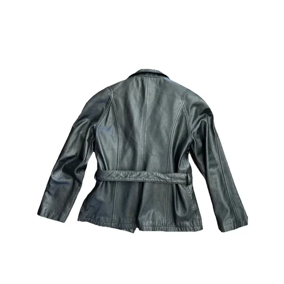 Y2k Wilsons Leather‎ Cropped Moto Jacket Thinsulate Woman M Black Belted Vtg 90s - Picture 3 of 15